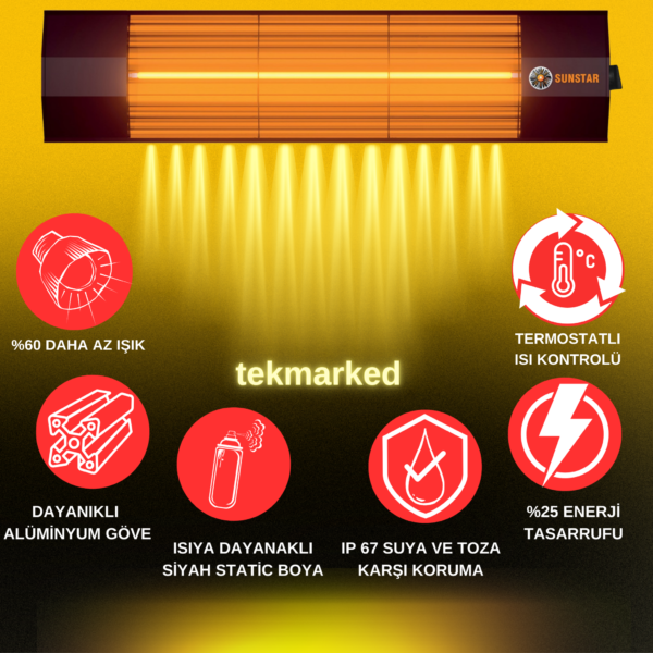 SUNSTAR HALOJEN SOBA İNFRARED ISITICI 1800W TERMOSTATLI - Görsel 5