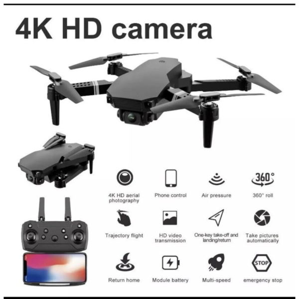 E88 DRONE 4K HD ÇİFT KAMERALI DRONE APP KONTROL WİFİ Lİ KATLANABİLİR QUATCOPTER X3 BATARYA - Görsel 3