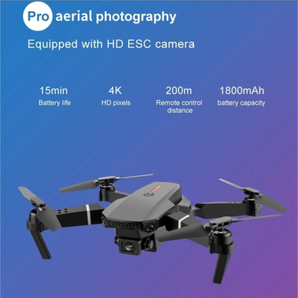 E88 DRONE 4K HD ÇİFT KAMERALI DRONE APP KONTROL WİFİ Lİ KATLANABİLİR QUATCOPTER X3 BATARYA - Görsel 4