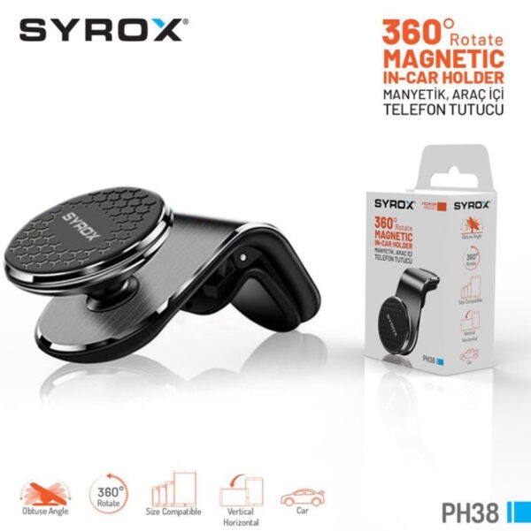 SYROX PH38 MANYETİK ARAÇ İÇİ TELEFON TUTUCU 360 DERECE DÖNEBİLEN